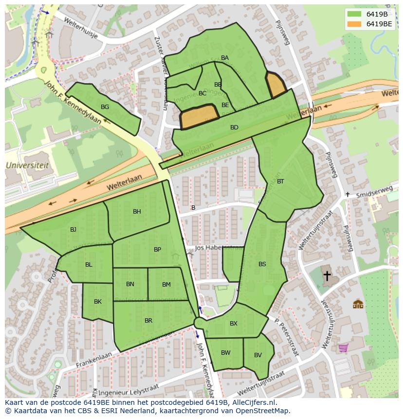 Afbeelding van het postcodegebied 6419 BE op de kaart.