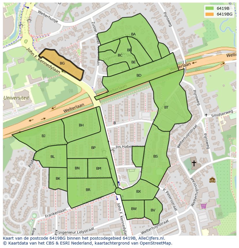 Afbeelding van het postcodegebied 6419 BG op de kaart.