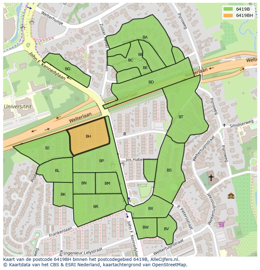 Afbeelding van het postcodegebied 6419 BH op de kaart.