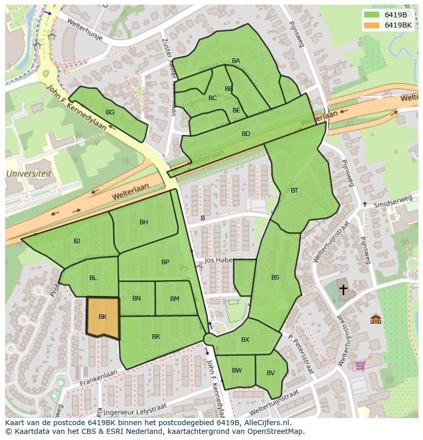 Afbeelding van het postcodegebied 6419 BK op de kaart.