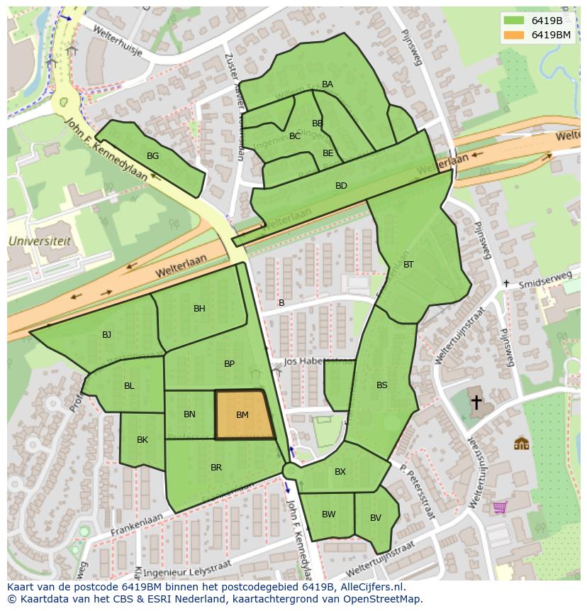 Afbeelding van het postcodegebied 6419 BM op de kaart.