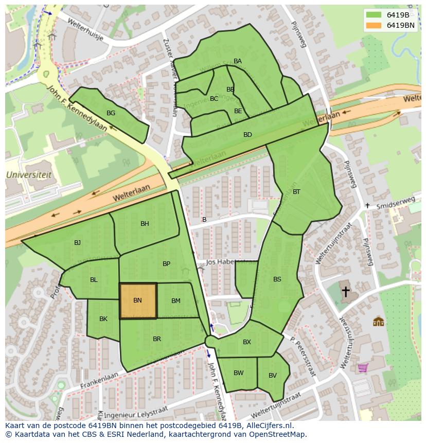 Afbeelding van het postcodegebied 6419 BN op de kaart.