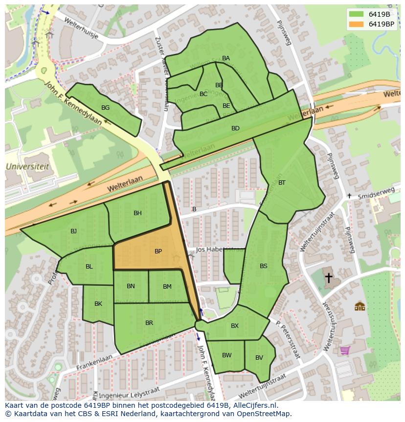 Afbeelding van het postcodegebied 6419 BP op de kaart.