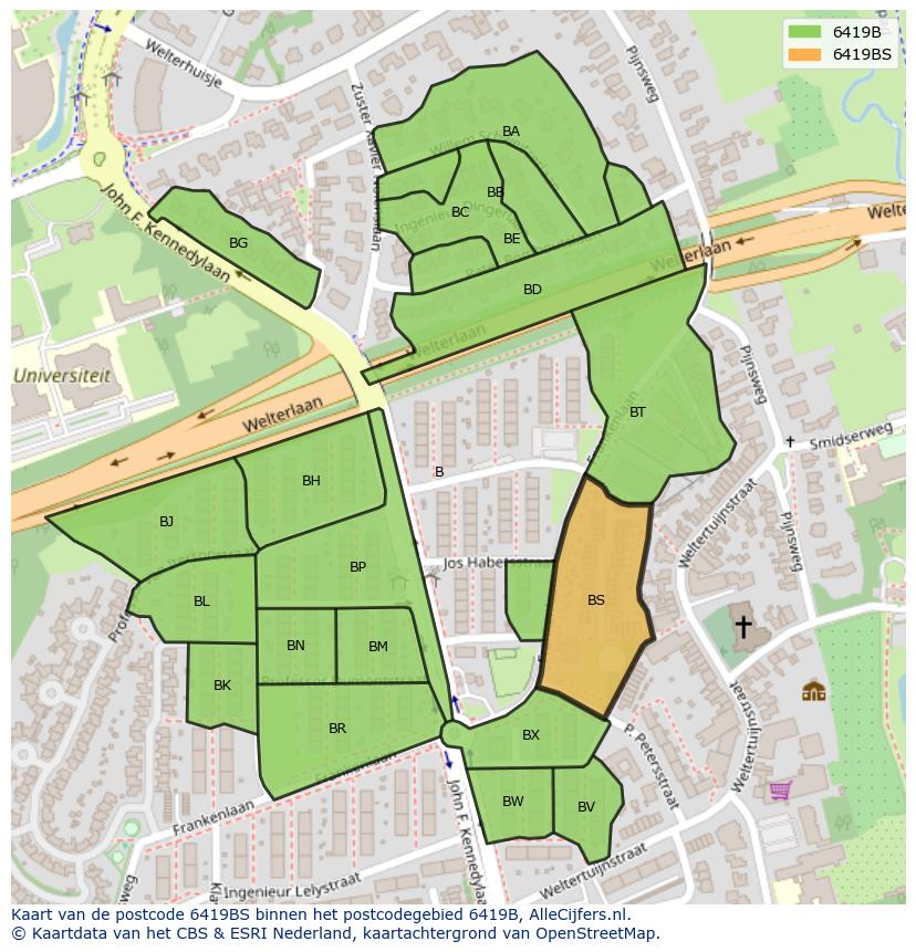 Afbeelding van het postcodegebied 6419 BS op de kaart.