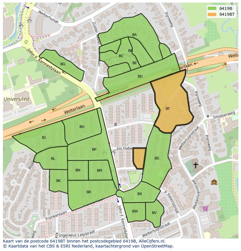 Afbeelding van het postcodegebied 6419 BT op de kaart.