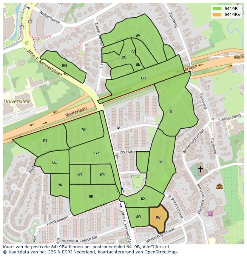 Afbeelding van het postcodegebied 6419 BV op de kaart.