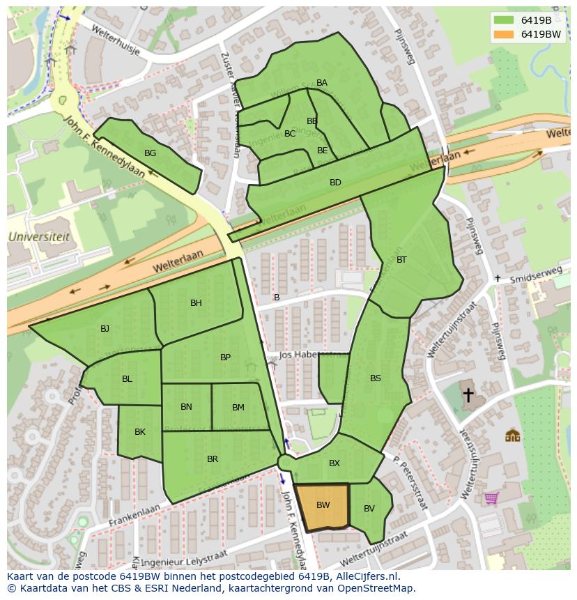 Afbeelding van het postcodegebied 6419 BW op de kaart.