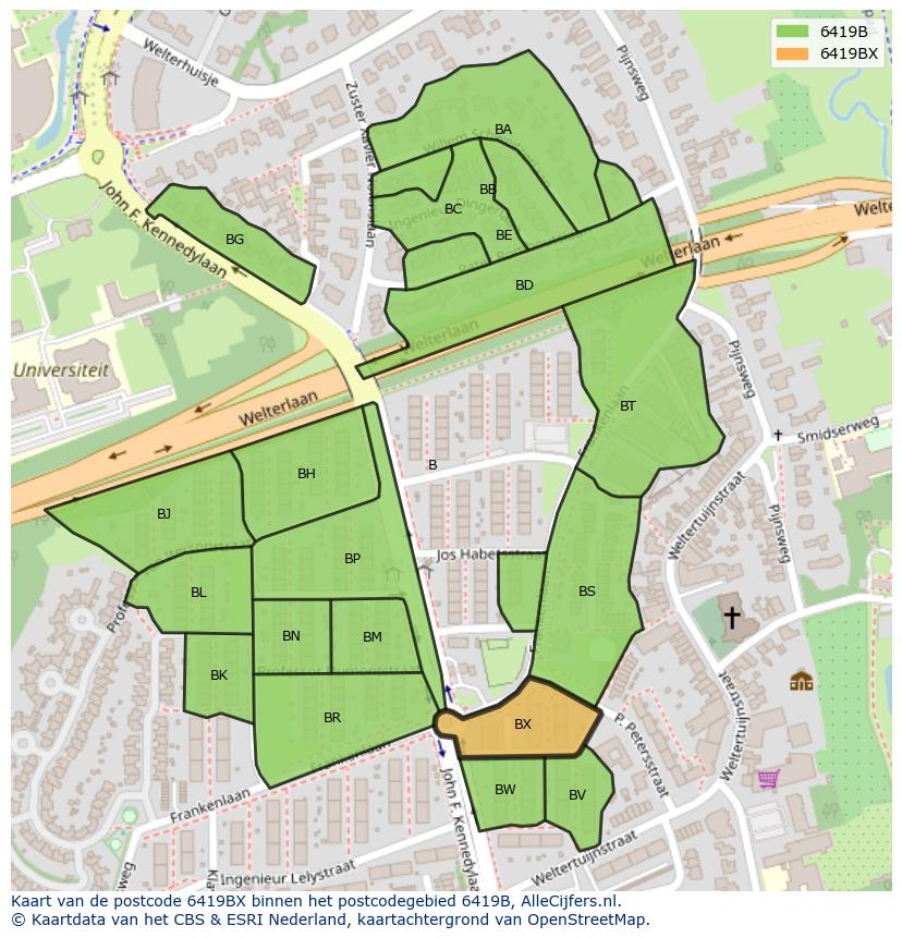 Afbeelding van het postcodegebied 6419 BX op de kaart.