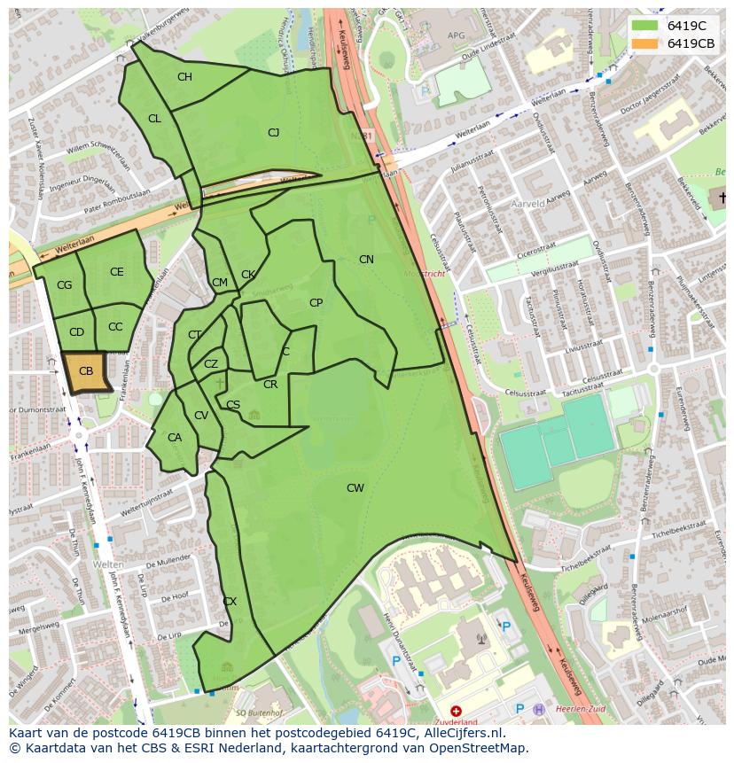 Afbeelding van het postcodegebied 6419 CB op de kaart.