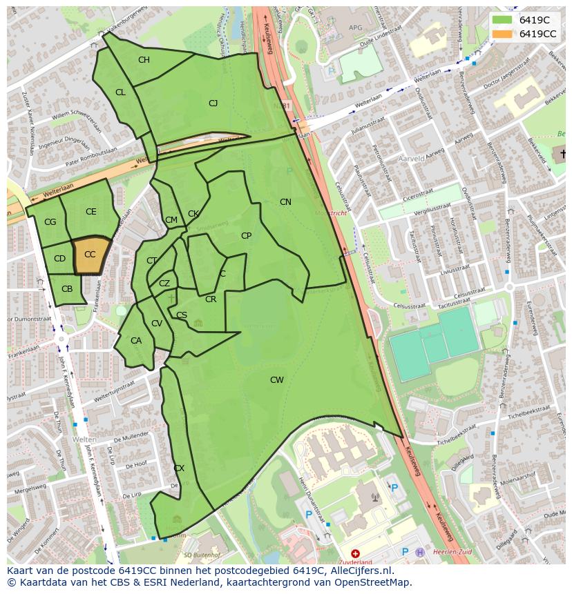 Afbeelding van het postcodegebied 6419 CC op de kaart.
