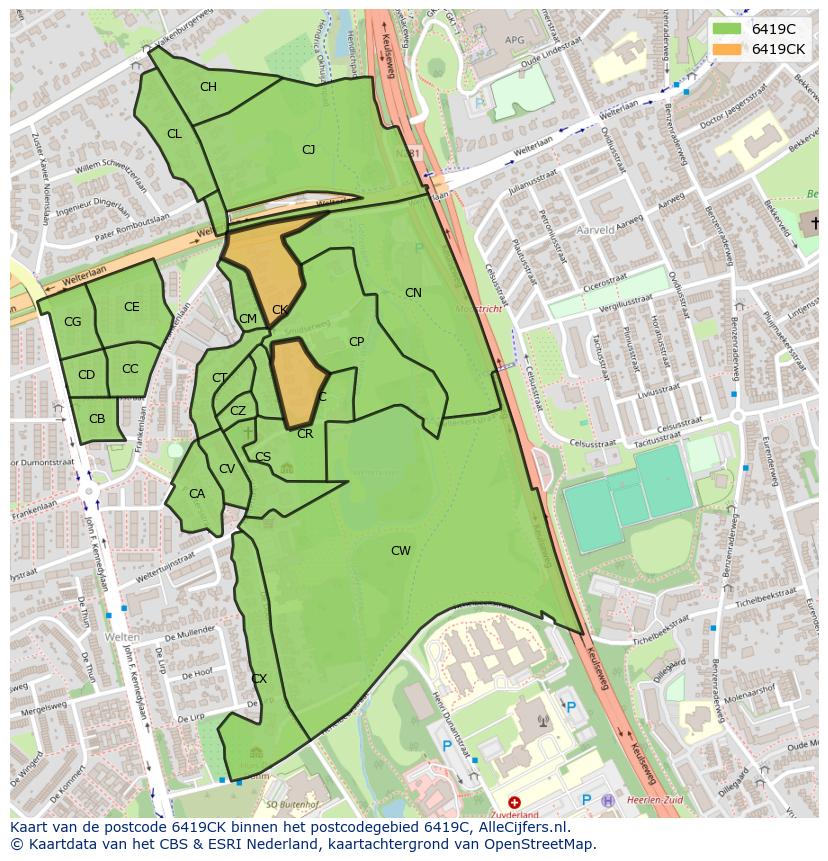 Afbeelding van het postcodegebied 6419 CK op de kaart.
