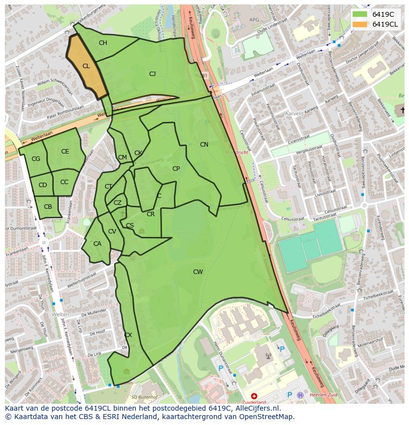 Afbeelding van het postcodegebied 6419 CL op de kaart.