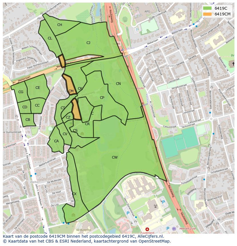 Afbeelding van het postcodegebied 6419 CM op de kaart.