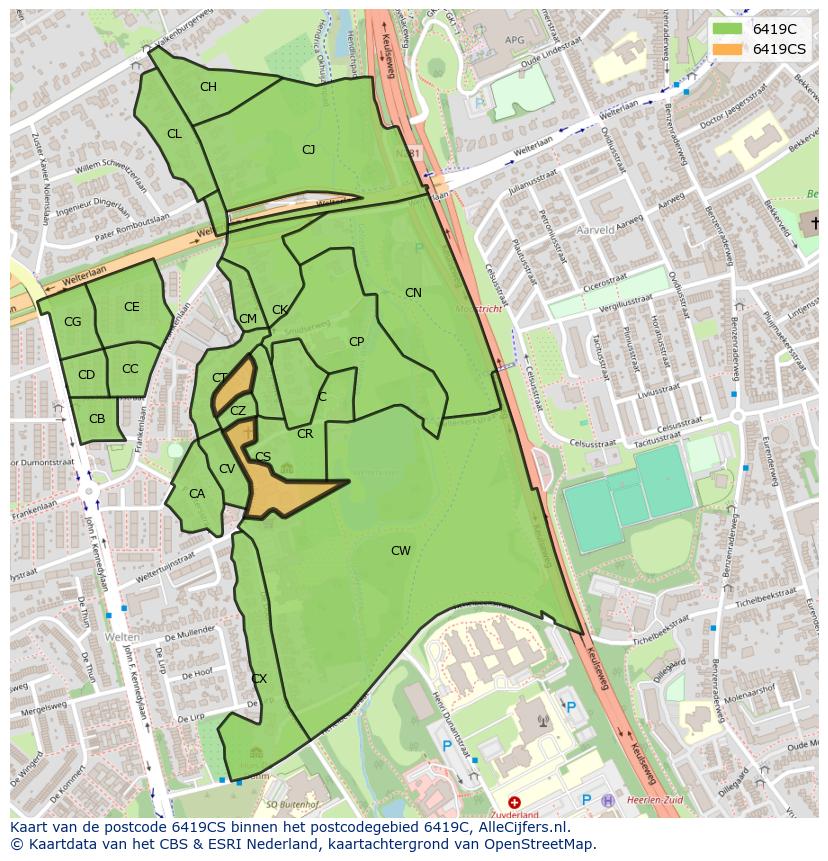 Afbeelding van het postcodegebied 6419 CS op de kaart.