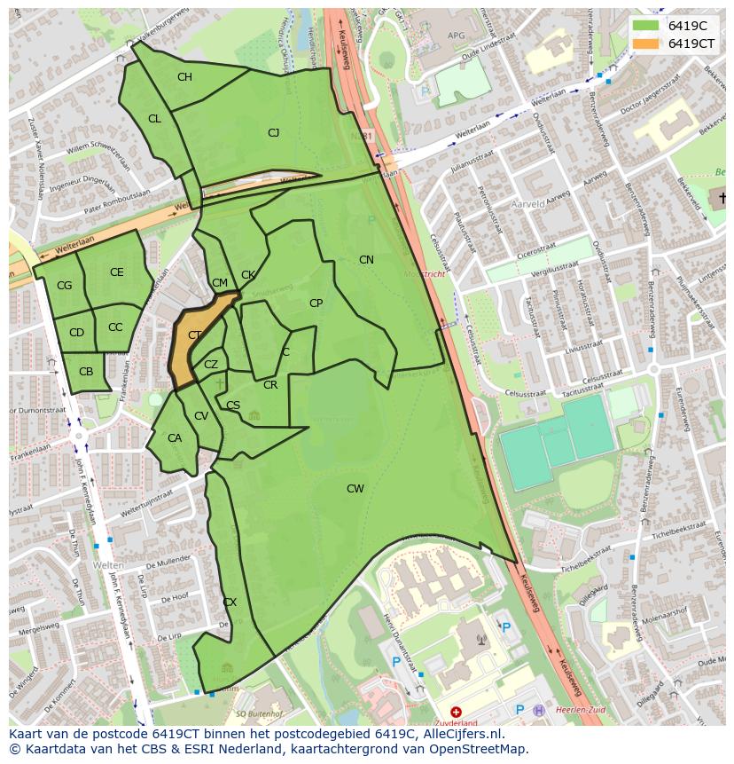 Afbeelding van het postcodegebied 6419 CT op de kaart.