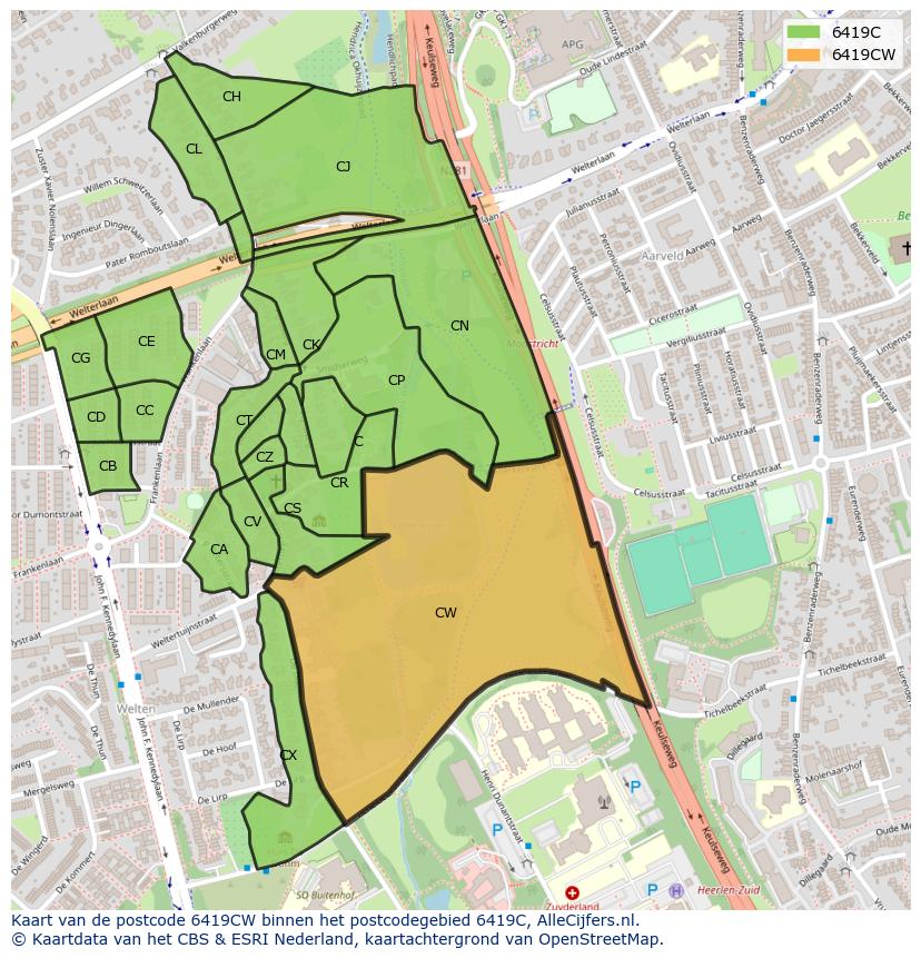 Afbeelding van het postcodegebied 6419 CW op de kaart.