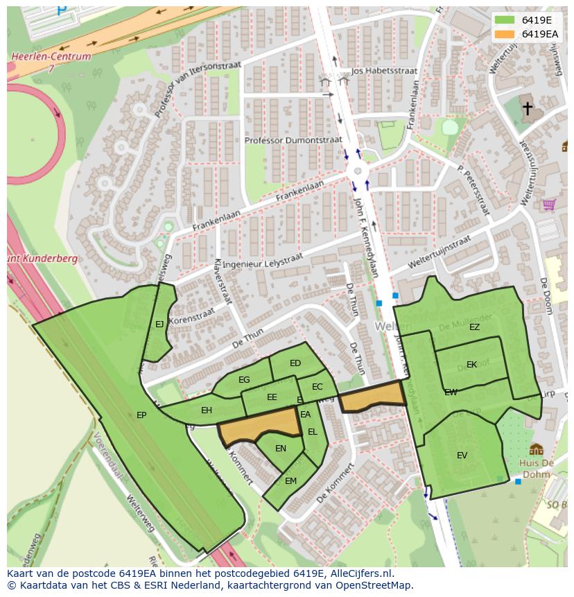 Afbeelding van het postcodegebied 6419 EA op de kaart.