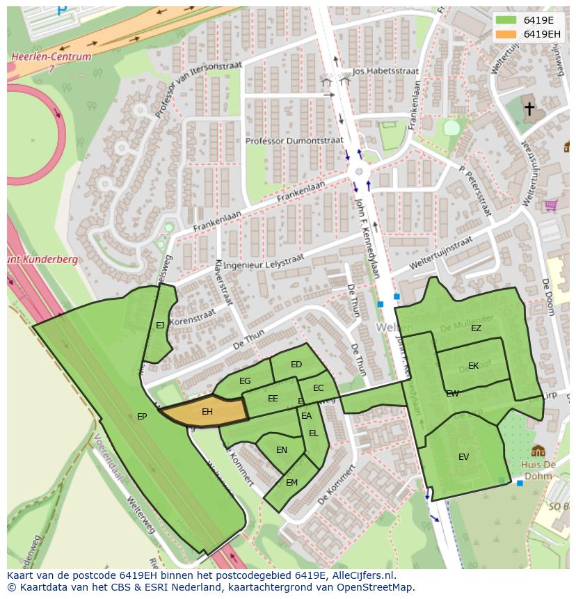 Afbeelding van het postcodegebied 6419 EH op de kaart.