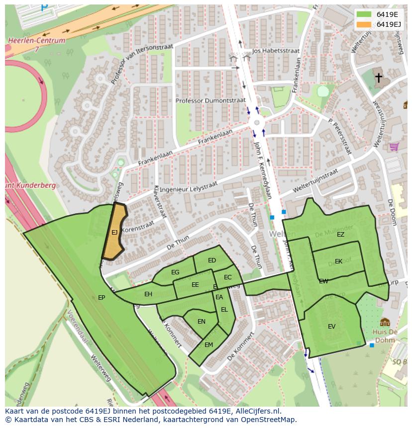 Afbeelding van het postcodegebied 6419 EJ op de kaart.