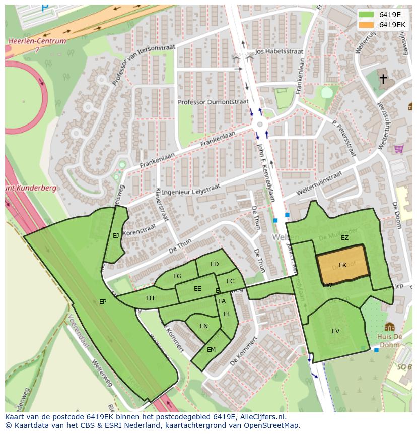 Afbeelding van het postcodegebied 6419 EK op de kaart.