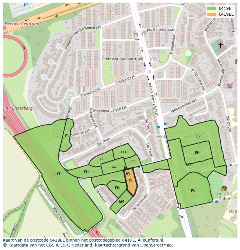 Afbeelding van het postcodegebied 6419 EL op de kaart.