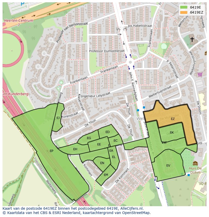 Afbeelding van het postcodegebied 6419 EZ op de kaart.