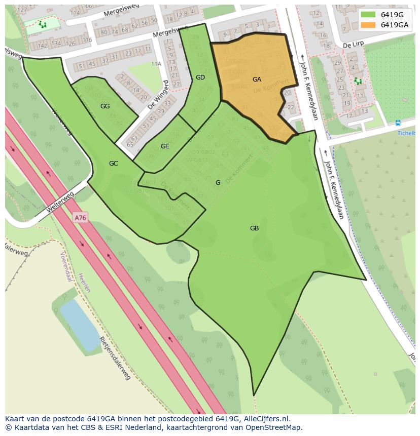 Afbeelding van het postcodegebied 6419 GA op de kaart.