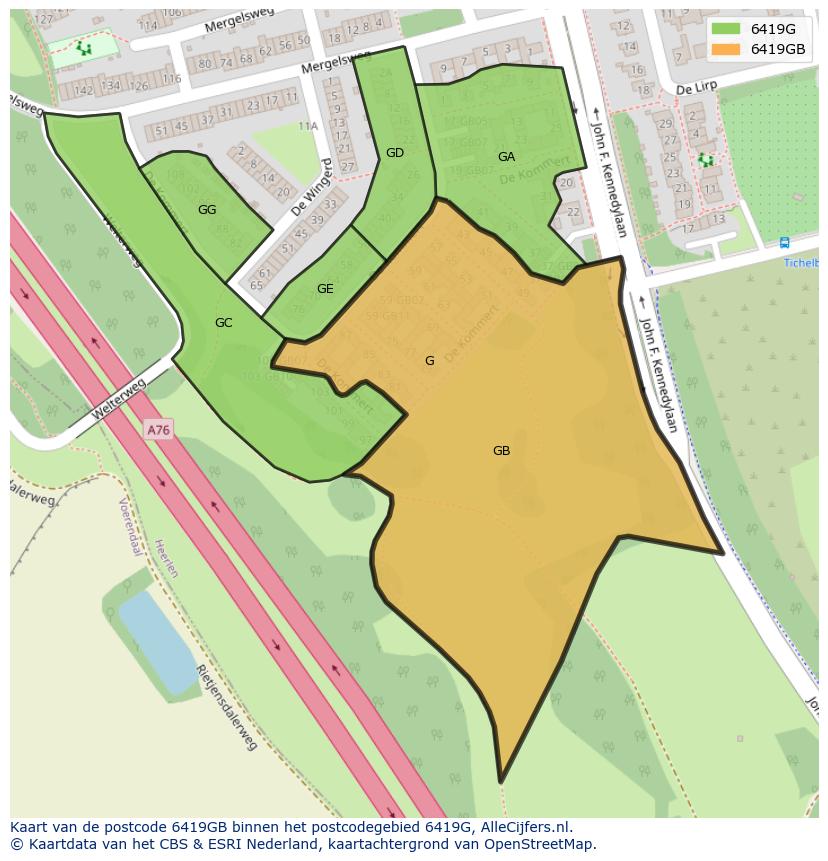 Afbeelding van het postcodegebied 6419 GB op de kaart.