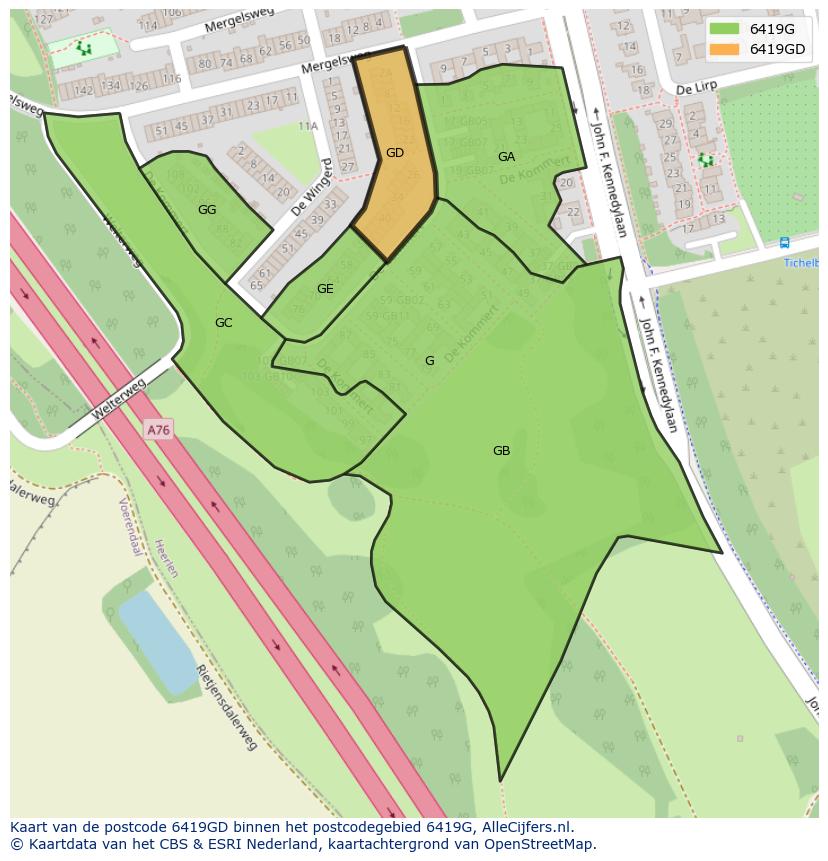 Afbeelding van het postcodegebied 6419 GD op de kaart.