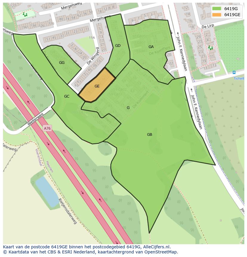 Afbeelding van het postcodegebied 6419 GE op de kaart.