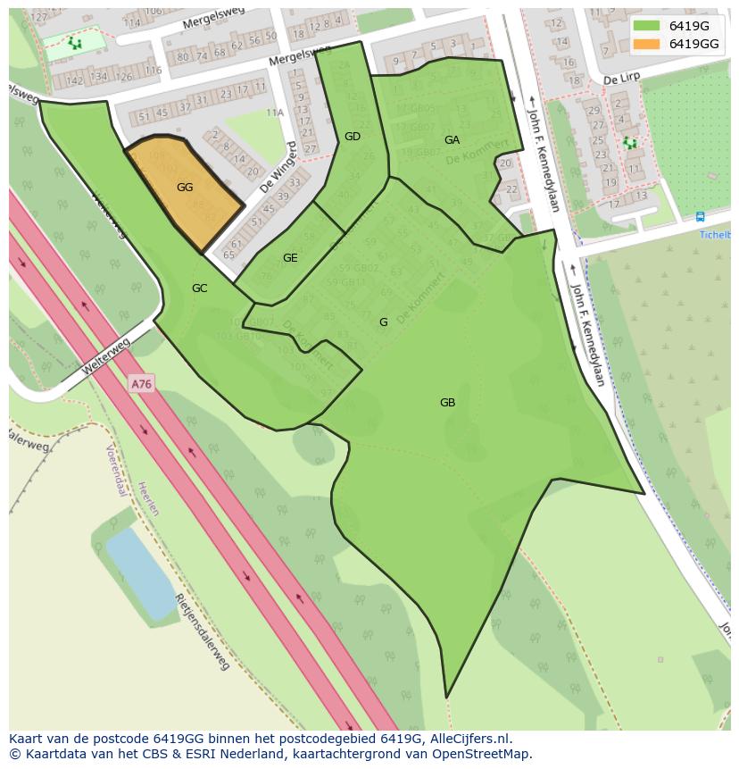 Afbeelding van het postcodegebied 6419 GG op de kaart.