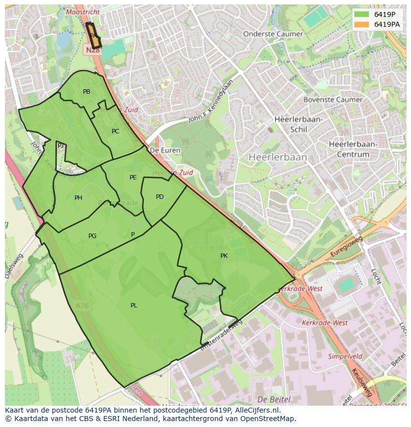 Afbeelding van het postcodegebied 6419 PA op de kaart.