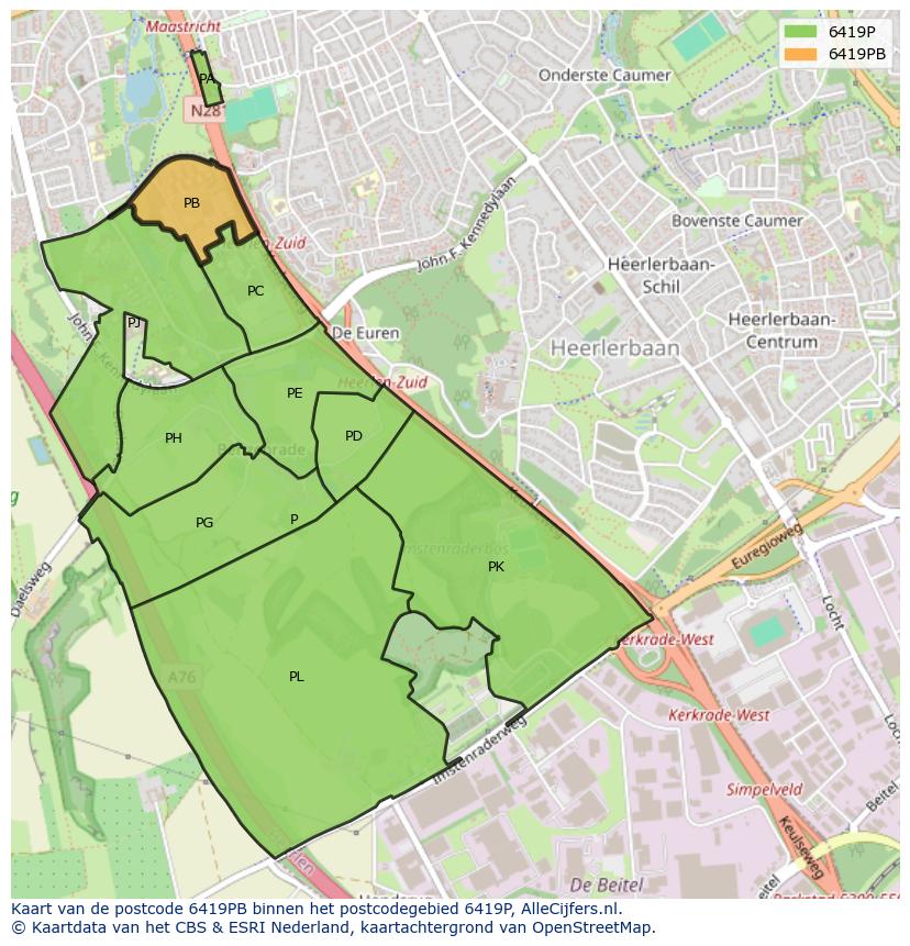 Afbeelding van het postcodegebied 6419 PB op de kaart.