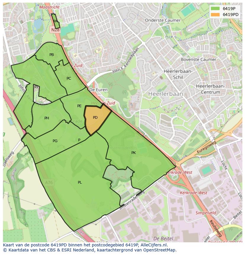 Afbeelding van het postcodegebied 6419 PD op de kaart.