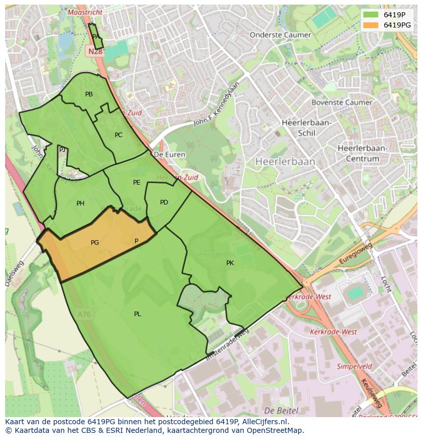 Afbeelding van het postcodegebied 6419 PG op de kaart.