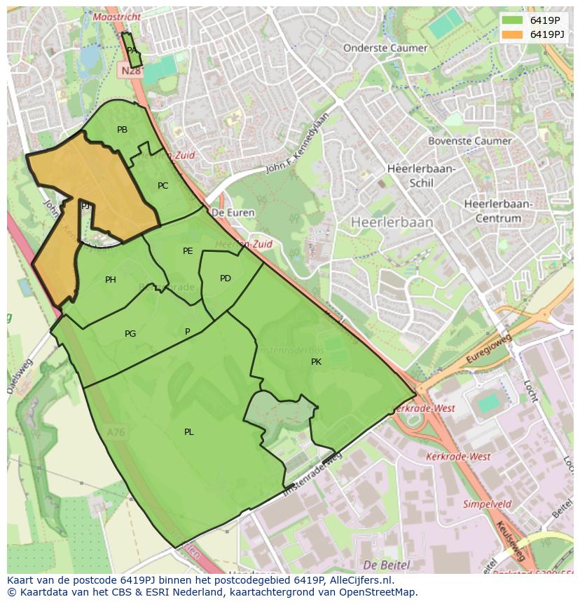 Afbeelding van het postcodegebied 6419 PJ op de kaart.