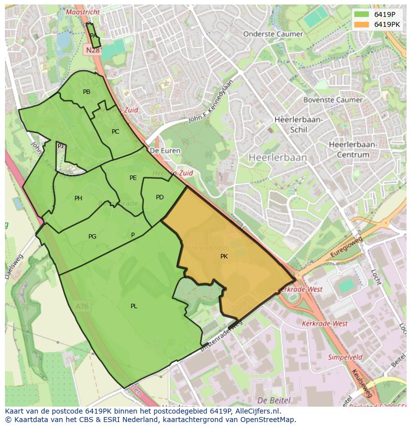 Afbeelding van het postcodegebied 6419 PK op de kaart.