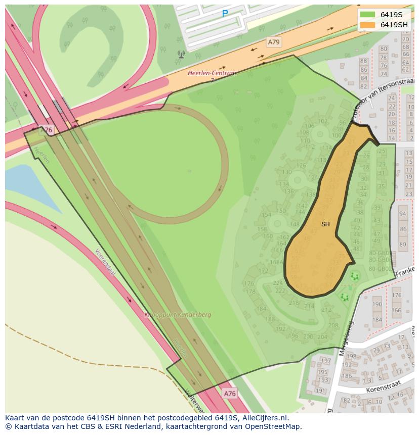 Afbeelding van het postcodegebied 6419 SH op de kaart.