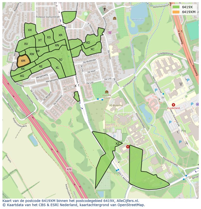 Afbeelding van het postcodegebied 6419 XM op de kaart.