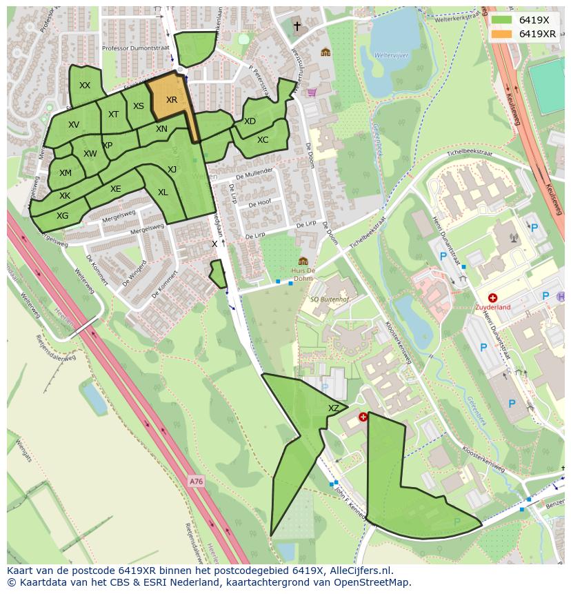 Afbeelding van het postcodegebied 6419 XR op de kaart.