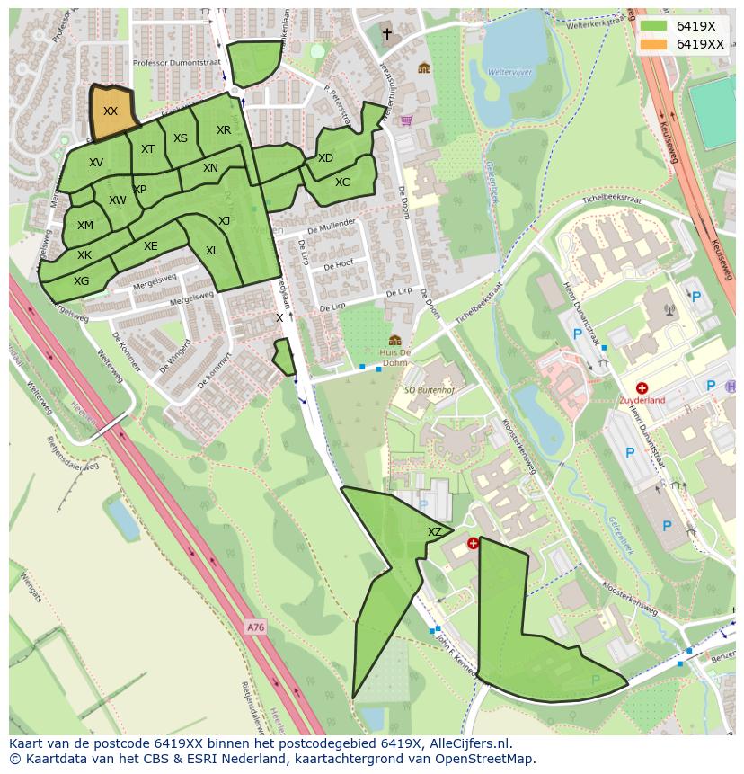 Afbeelding van het postcodegebied 6419 XX op de kaart.