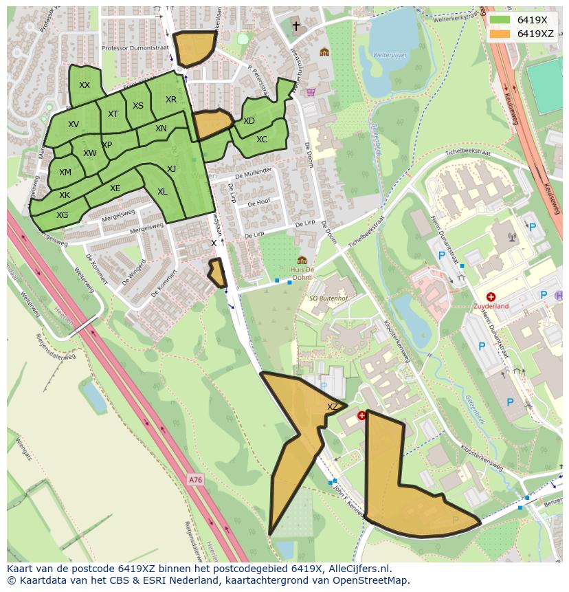 Afbeelding van het postcodegebied 6419 XZ op de kaart.