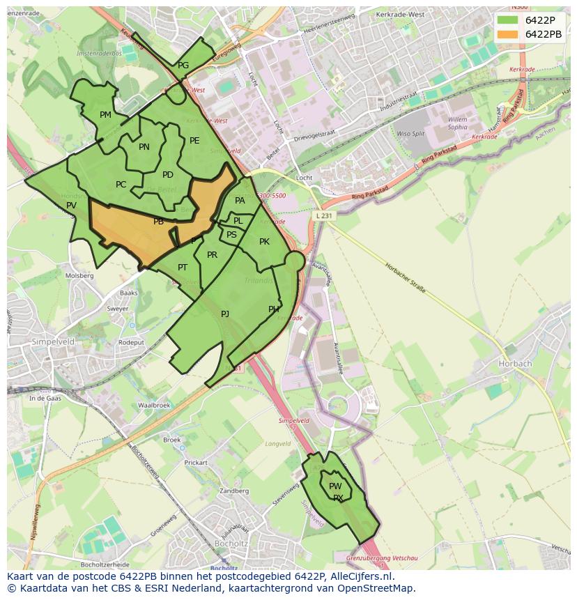 Afbeelding van het postcodegebied 6422 PB op de kaart.