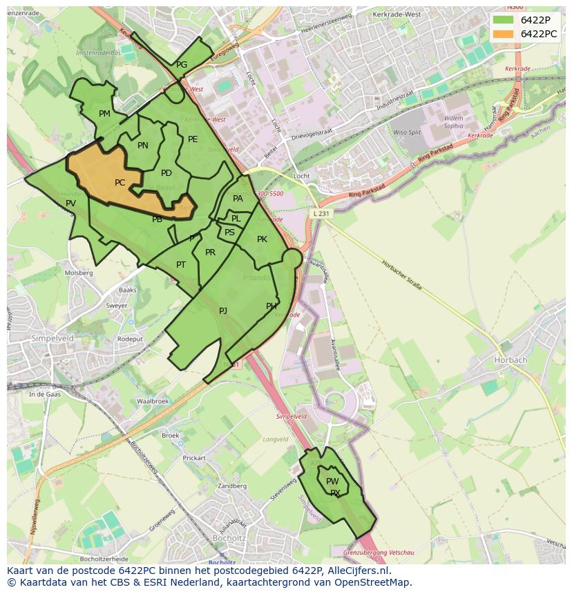 Afbeelding van het postcodegebied 6422 PC op de kaart.