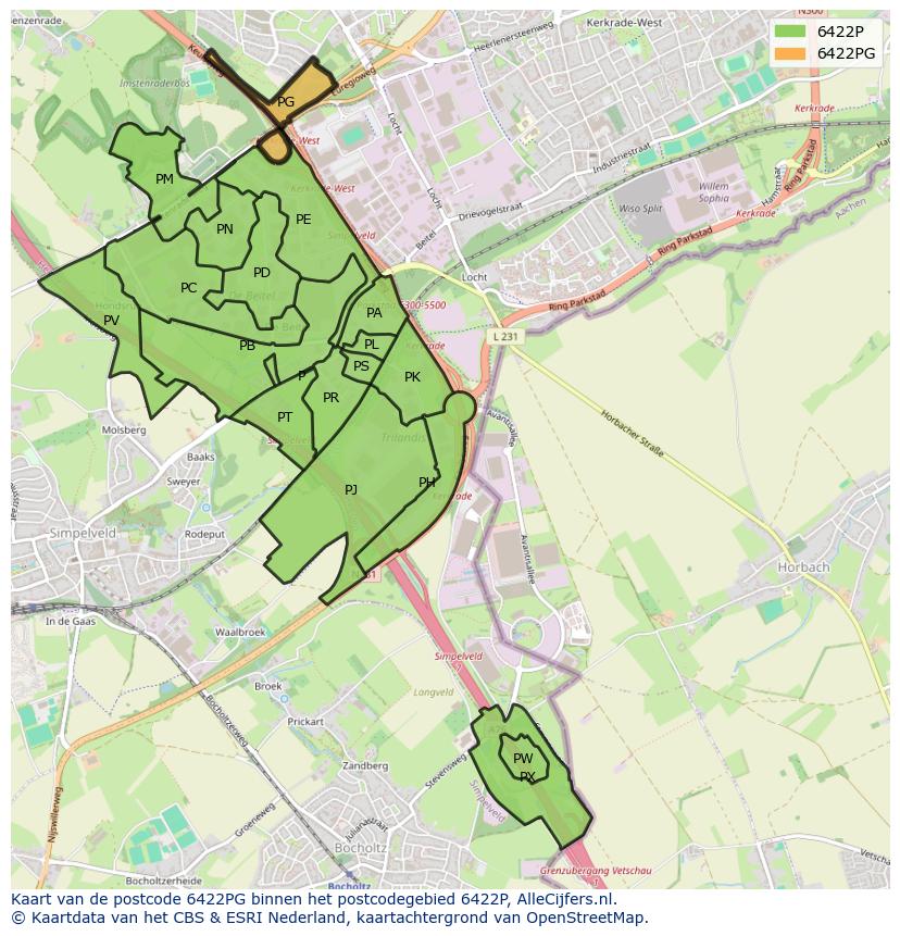 Afbeelding van het postcodegebied 6422 PG op de kaart.