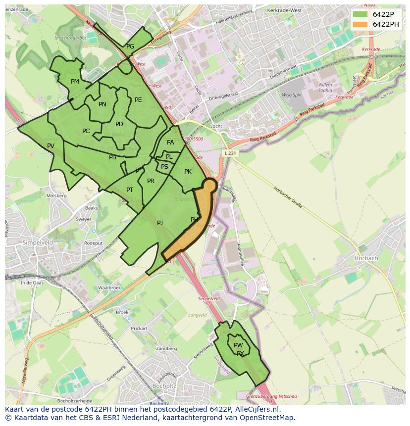 Afbeelding van het postcodegebied 6422 PH op de kaart.