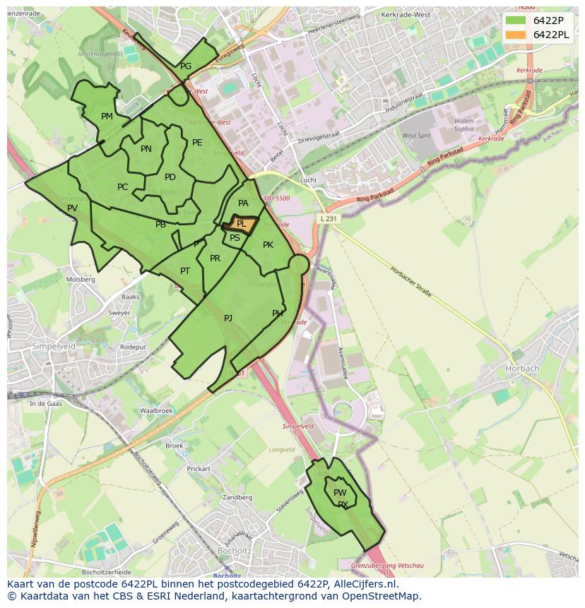 Afbeelding van het postcodegebied 6422 PL op de kaart.