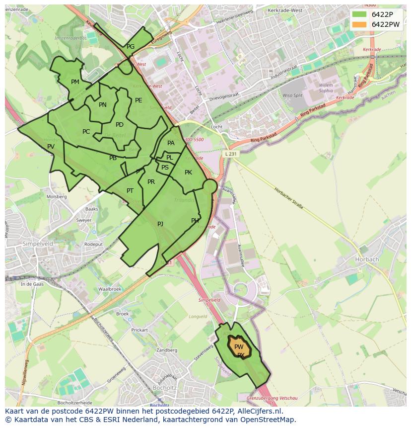 Afbeelding van het postcodegebied 6422 PW op de kaart.