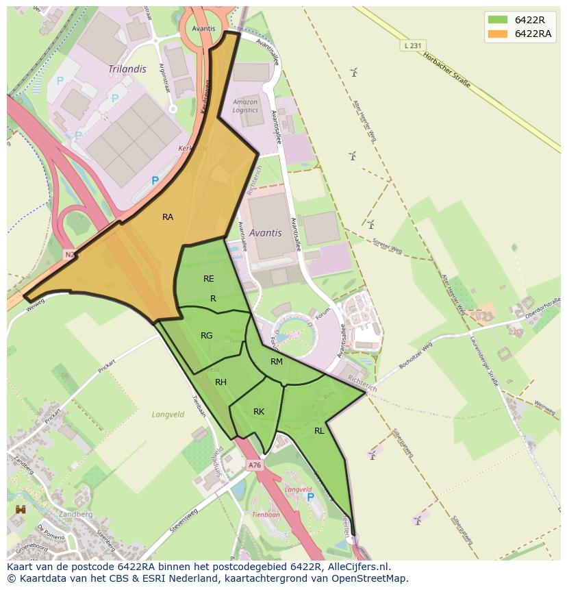 Afbeelding van het postcodegebied 6422 RA op de kaart.