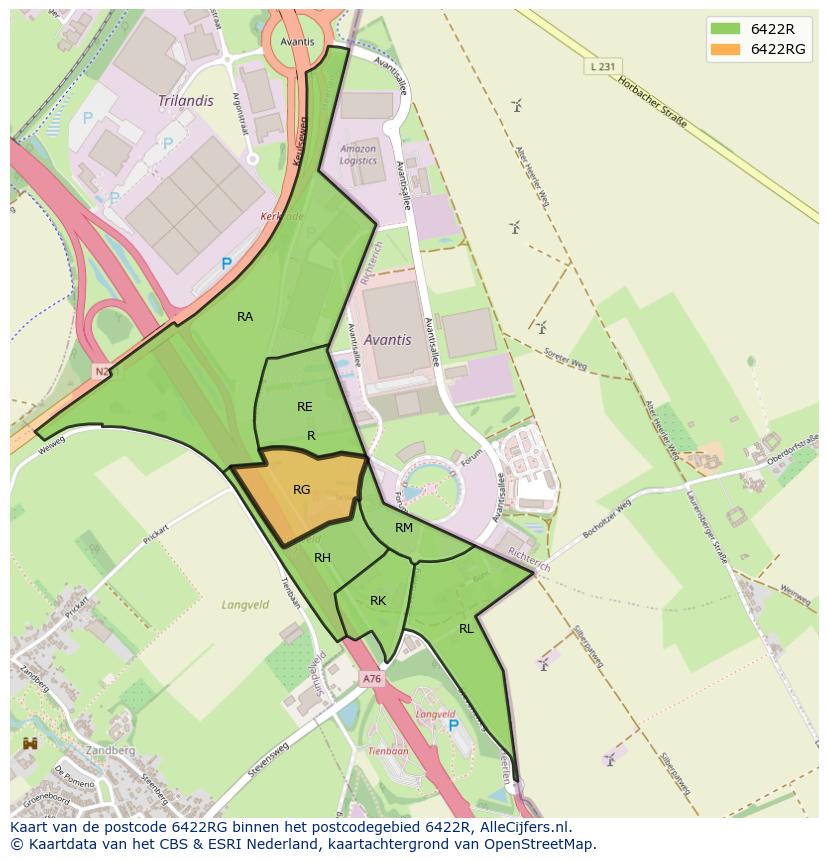Afbeelding van het postcodegebied 6422 RG op de kaart.